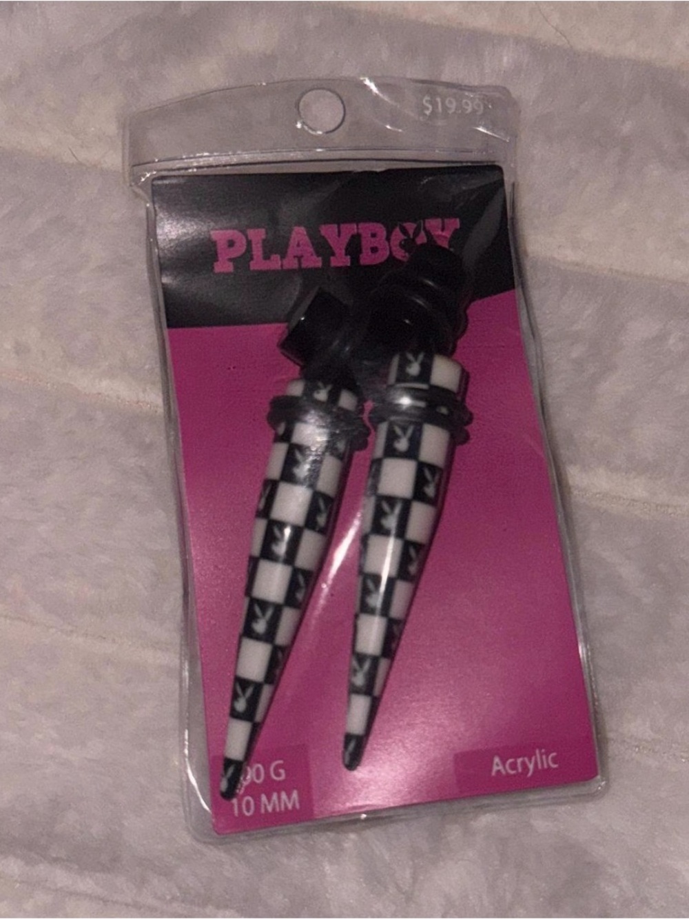 PLAYBOY Black and White Checker Tapered Acrylic Ear Gauges